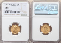 Nicholas II gold 5 Roubles 1904-AP MS67 NGC, St. Petersburg mint, KM-Y62, Fr-180. 

HID09801242017

© 2022 Heritage Auctions | All Rights Reserved