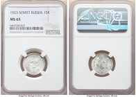 R.S.F.S.R. 15 Kopecks 1923 MS65 NGC, Leningrad mint, KM-Y81. 

HID09801242017

© 2022 Heritage Auctions | All Rights Reserved