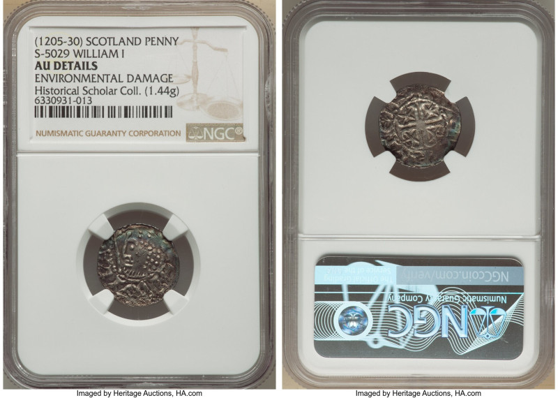 William I, the Lion Penny ND (1205-1230) AU Details (Environmental Damage) NGC, ...