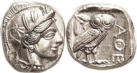 ATHENS, Tet, 449-413 BC, Athena head r/owl stg r, S2526; Choice Mint State, exce...