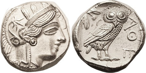 ATHENS, Tet, 449-413 BC, Athena head r/owl stg r, S2526; Choice EF, virtually as...