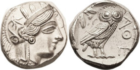 ATHENS, Tet, 449-413 BC, Athena head r/owl stg r, S2526; Choice EF, virtually as made, well centered, quite well struck; good bright untoned metal; im...