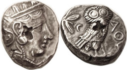 ATHENS, Tet, 393-300 BC, Athena head r/Owl, S2537; VF/VF-EF, typical compact egg-shaped flan, well struck for this, obv centered sl left losing back o...