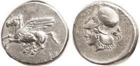 CORINTH, Stater, 400-375 BC, Pegasos left, QH below/ Athena head l, horse forepart behind, Pegasi 141; EF/VF, minimally off-ctr on a broad flan with e...