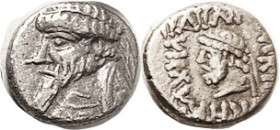 ELYMAIS, Kamnaskires V, c.54-33 BC, Sil Drachm, GIC-5885 (£150), bust l.,/ Male bust l, within lgnd; Nice VF, nrly centered, decently struck with clea...
