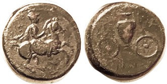 KRANNON, Æ17, 400-344 BC, Horseman r/Hydria on 2-wheel cart, S2073; AVF, centere...