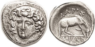 LARISSA, Hemidrachm (15 mm, 2.71 g), 350-300 BC, Nymph head 3/4 l./ horse grazin...