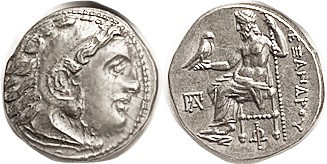 MACEDON, Alex the Great, Drachm, by Antigonos Monophthalmos, Herakles head r/ Ze...