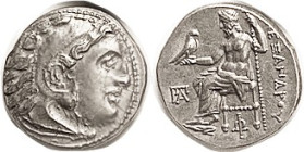 MACEDON, Alex the Great, Drachm, by Antigonos Monophthalmos, Herakles head r/ Zeus std l, 2 monograms, Kolophon, Pr.1786; EF/EF+, centered & well stru...