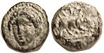 MILETOS, Æ7, c.260-220 BC, Apollo head facg 3/4 left/lion rt; VF, centered, dark green patina with hilighting, face very clear, rev somewhat crude. Ex...