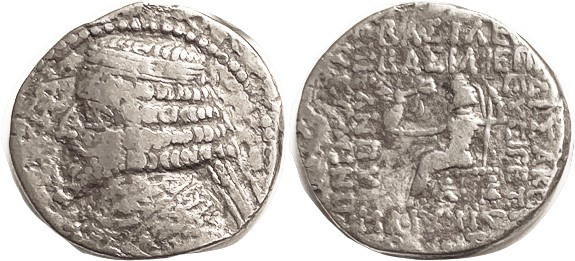 PARTHIA, Phraates IV, Tet, Bust l./Ruler std l hldg Victory, Sellw Type 54 (date...