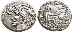PARTHIA, Phraates IV, Drachm, Sellw. 54.9, Choice EF, nrly centered, strong strike & good bright silver, exceptional for this normally crude base issu...