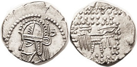 PARTHIA, Vologases VI, Drachm, Sellw.88.18, Virtually Mint State, obv centered typically low on sl ragged flan, good bright silver, portrait very shar...