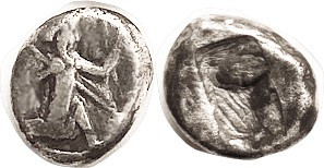 PERSIA, Siglos, c. 450-330 BC, King stg r with spear & bow/punchmark, S4682 (£75...