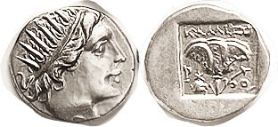 RHODES, Drachm, c.88-84 BC, Radiate Helios head r/ Rose in incuse square, KALIXE...