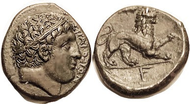 SYRACUSE, Agathokles, 317-289 BC, Æ21, Herakles head r/Lion prowling r, club abo...