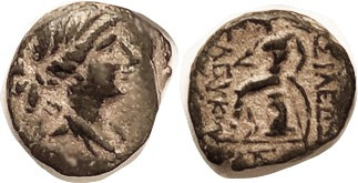 SYRIA, Seleukos III, 226-223 BC, Æ16, Artemis hd r/ Apollo std l, S6929; VF, sl ...