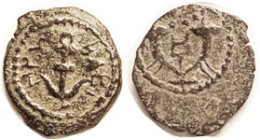 Herod the Great, 40-4 BC, Prutah, H-1188, Double cornucopiae/anchor & lgnd, F-VF, obv somewhat off-ctr, rev well centered, khaki patina with some hili...