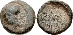 Herod Philip, 4 BC - 34 AD, Æ11, H-1232, His head r/L-Lambda-Delta in wreath; ex...