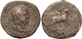 Titus, Sest, Judaea Capta issue, Bust r/SC, Titus on horse spearing Jew (becoming a popular theme nowadays), Hen. 1535, RIC 430; F+ for wear with stro...