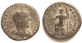 Philip I, Arabia, Philippopolis, Æ28, bust r/Roma std l, hldg 2 figures (Julius Marinus & wife?); Spijk.6; F, nrly centered, olive-brown patina with s...