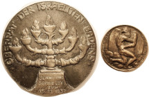 Medal, huge 120 mm (4-3/4") bronze, 20 0zs: OBERAT DER ISRAELITEN BADENS, Menorah, engraved on base "Benny und Sophie Levy zum 15.11.1937"; Rev Angel ...