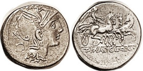 Mancinus, Pulcher & Urbinus, Den, 104 BC, Cr.299/1b, Sy.570a, Roma head r/Victory in triga r; VF, nrly centered, good metal, decent. (A VF sold for $2...