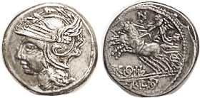 C. Coilius Caldus, 104 BC, Den, Cr.318/1a, Sy.582, Roma hd l./Victory in biga l; AEF/VF+, obv well centered, rev sl off-ctr; good metal with lt tone; ...