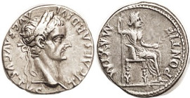 TIBERIUS, Den., PONTIF MAXIM, Livia std r; Choice VF, good centering with lgnds virtually complete, excellent metal with pleasant tone. The famous (or...