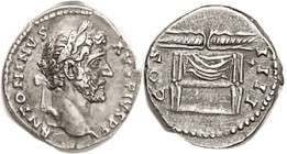 ANTONINUS PIUS, Den., COS IIII, Thunderbolt atop throne; VF-EF, a teensy bit off-ctr, lgnds all there, good metal with lt tone, sharp features. (A GVF...