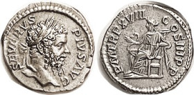 SEPTIMIUS SEVERUS, Den, PM TRP XVIII COS III PP, Salus std l; Choice EF, centered & quite well struck, good fault-free metal . (Same variety, EF, brou...