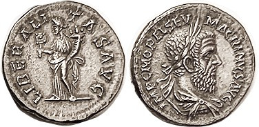 MACRINUS, Den., Liberalitas stg, COPY, struck in silver (by Slavei?); Ch. EF+ to...