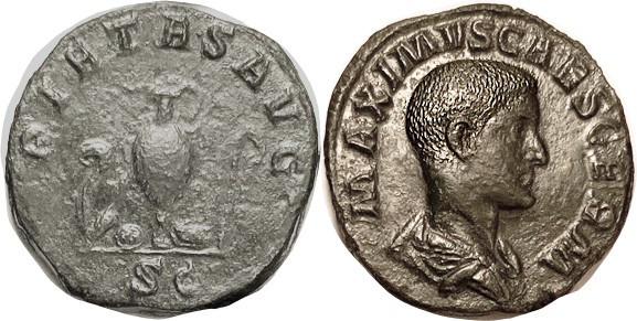 MAXIMUS, Sest, PIETAS AVG, Jug etc, AEF/VF, well centered & struck, glossy dark ...