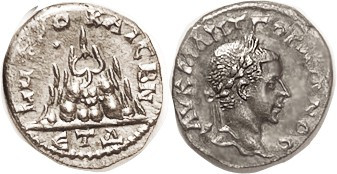 GORDIAN III, Caesarea, Drachm, Mount Argaeus, ET-Delta; EF, centered, part of lg...