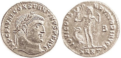 CONSTANTINE I, Reduced Follis, IOVI CONSERVATORI AVGG, Jupiter hldg Victory, eag...