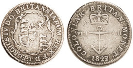 BRIT. WEST INDIES, 1/8 Dollar, 1822/1, F, faint scrs, ltly toned, decent.