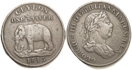 CEYLON, Stiver, 1815, Geo III bust/Elephant, F-VF. (A VG+ in my last sale brought $33 on $37 bid.)