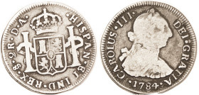 CHILE, 2 Reales, 1784, VG+, strongly 2-toned, quite bold & nice for grade. Better date (VG cat $40)