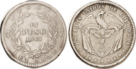 COLOMBIA, Peso, 1862, VF, decent. (A Near EF, not much better, brought $368, CNG 9/09.)