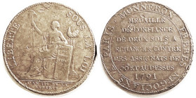 FRANCE, Monneron Token 2 Sols 1791, Std Liberty/ lgnds, Æ 32 mm, KM Tn23; F+, asstd lt marks, all lettering clear.