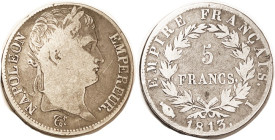 FRANCE, 5 Francs, 1813-I, Napoleon portrait, AF, ltly toned, pleasant.