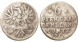 GERMANY, Brandenburg-Prussia, 6 Pfen, 1711-HFH, 19 mm, F, toned. (F cat $30).