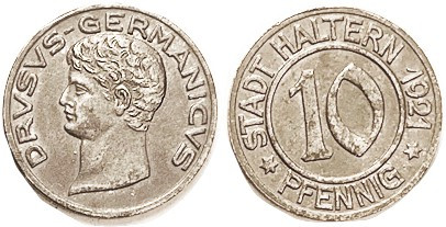 GERMANY, HALTERN, Notgeld coin, 10 PF 1921, Iron. Why is it here? Because it has...