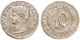 GERMANY, HALTERN, Notgeld coin, 10 PF 1921, Iron. Why is it here? Because it has a bust of "Drusus Germanicus!" VF-EF. (An AEF brought $33 in my 12/11...