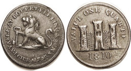 GIBRALTAR, Quarto, 1810 Sm Date, lion & key/castles; AVF/VF, minor rim flaw.