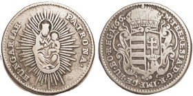 HUNGARY, Æ Denar 1766, Madonna & child/crowned arms; Nice F+, medium brown.