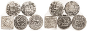 INDIA, Mughal Rupee-like Temple Tokens of Akbar 1556-1605 & Shah Jahan 1628-58, each with lgnd in oval/Kalima lgnd in square, AVF; plus a square one o...