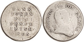 IRELAND, Ar 5 Pence 1805, VG, decent.