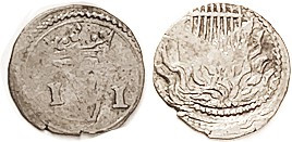 ITALY, Mantua, Ar 1/2 Grosetto 1626-27, Vincenzo II Gonzaga, Crowned V/ crucible in flames, probably at least F but crude shallow work, nicely toned. ...