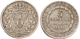 ITALY, Sardinia, 5 Cent, 1826 L-Eagle VF